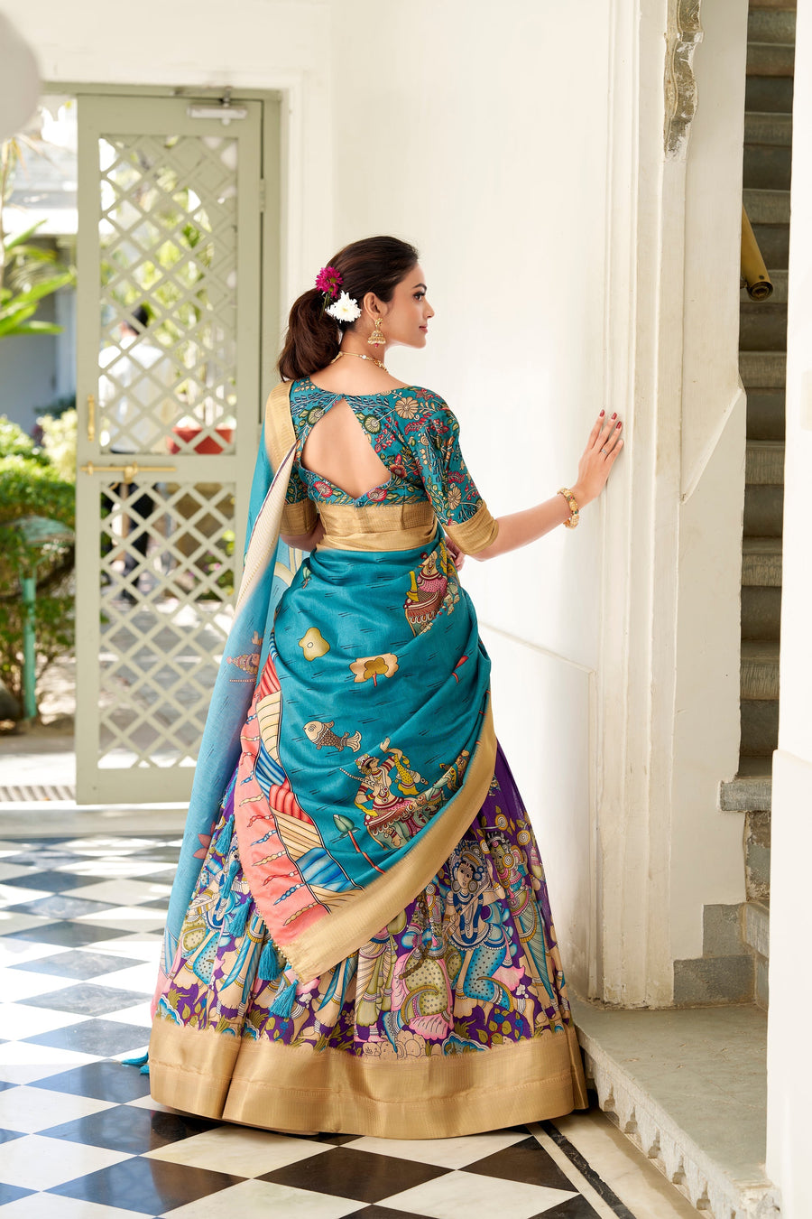 WEDDING SPECIAL KALAMKARI PRINTED LEHENGA CHOLI (WDN116) 03