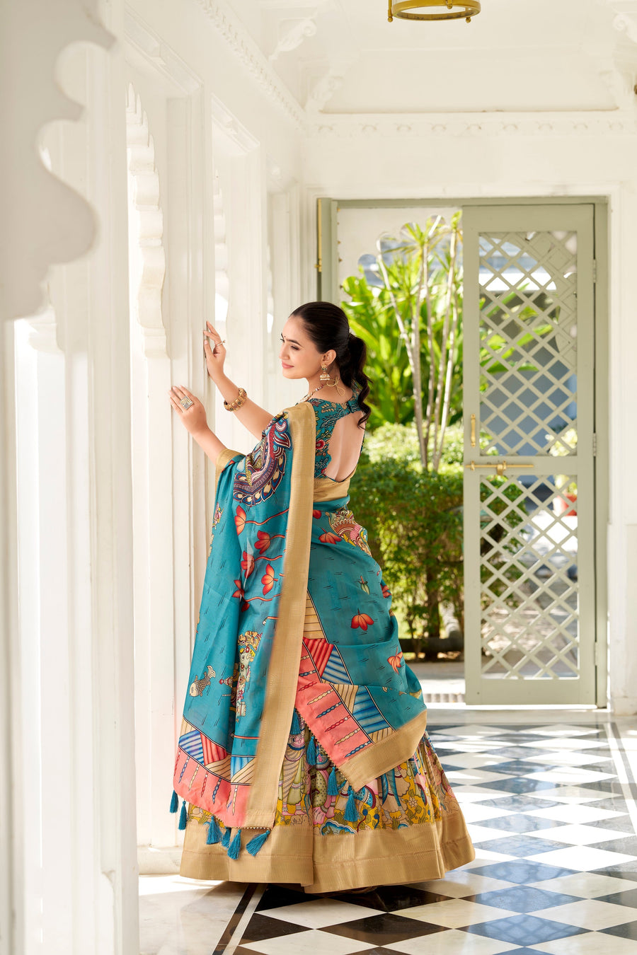 WEDDING SPECIAL KALAMKARI PRINTED LEHENGA CHOLI (WDN116) 03