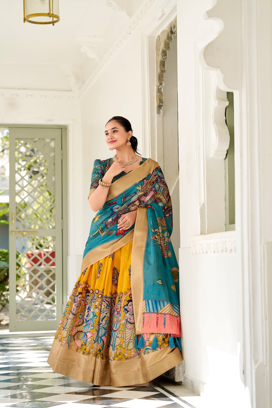 WEDDING SPECIAL KALAMKARI PRINTED LEHENGA CHOLI (WDN116) 03