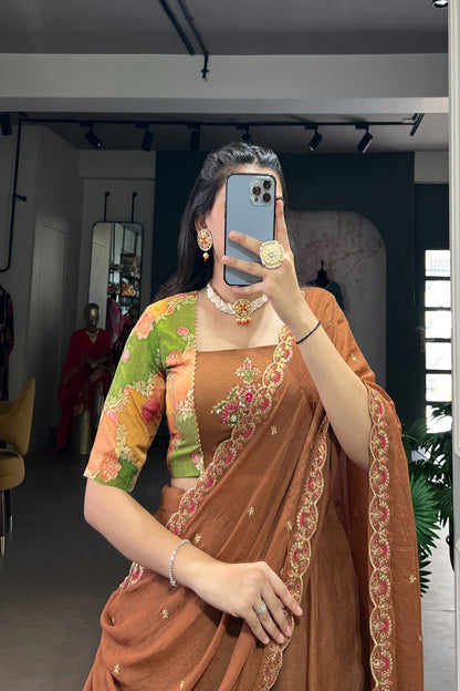 OCCASION SPECIAL CHOCKLATE CRUSH HANDWORKED LEHENGA CHOLI WITH DUPATTA (TT13)