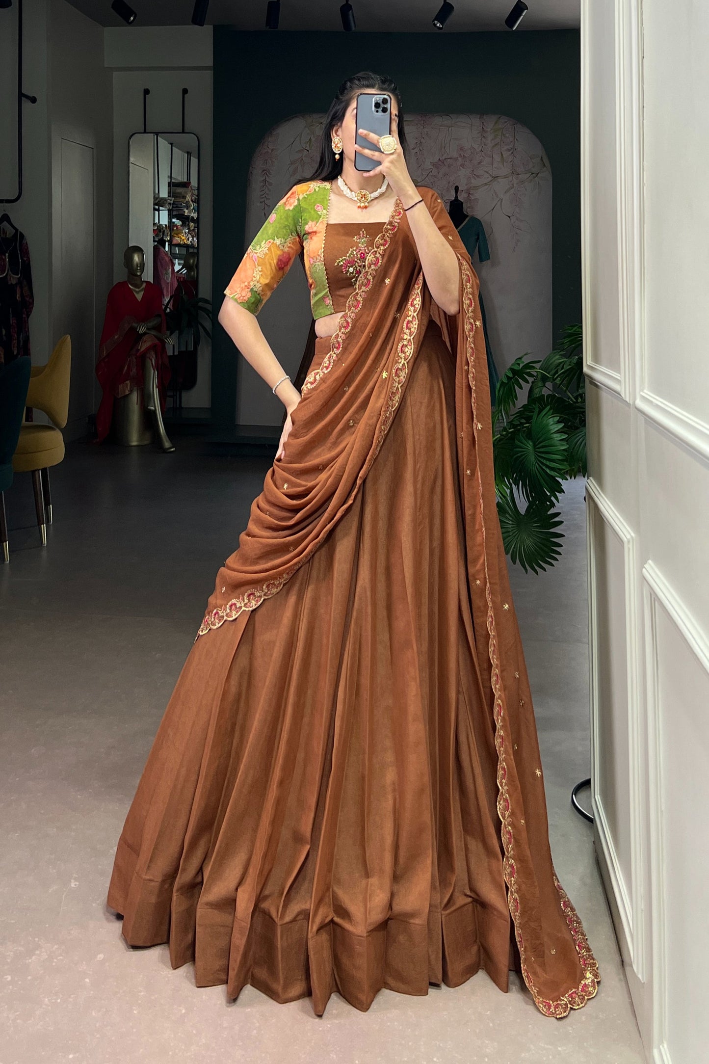 OCCASION SPECIAL CHOCKLATE CRUSH HANDWORKED LEHENGA CHOLI WITH DUPATTA (TT13)