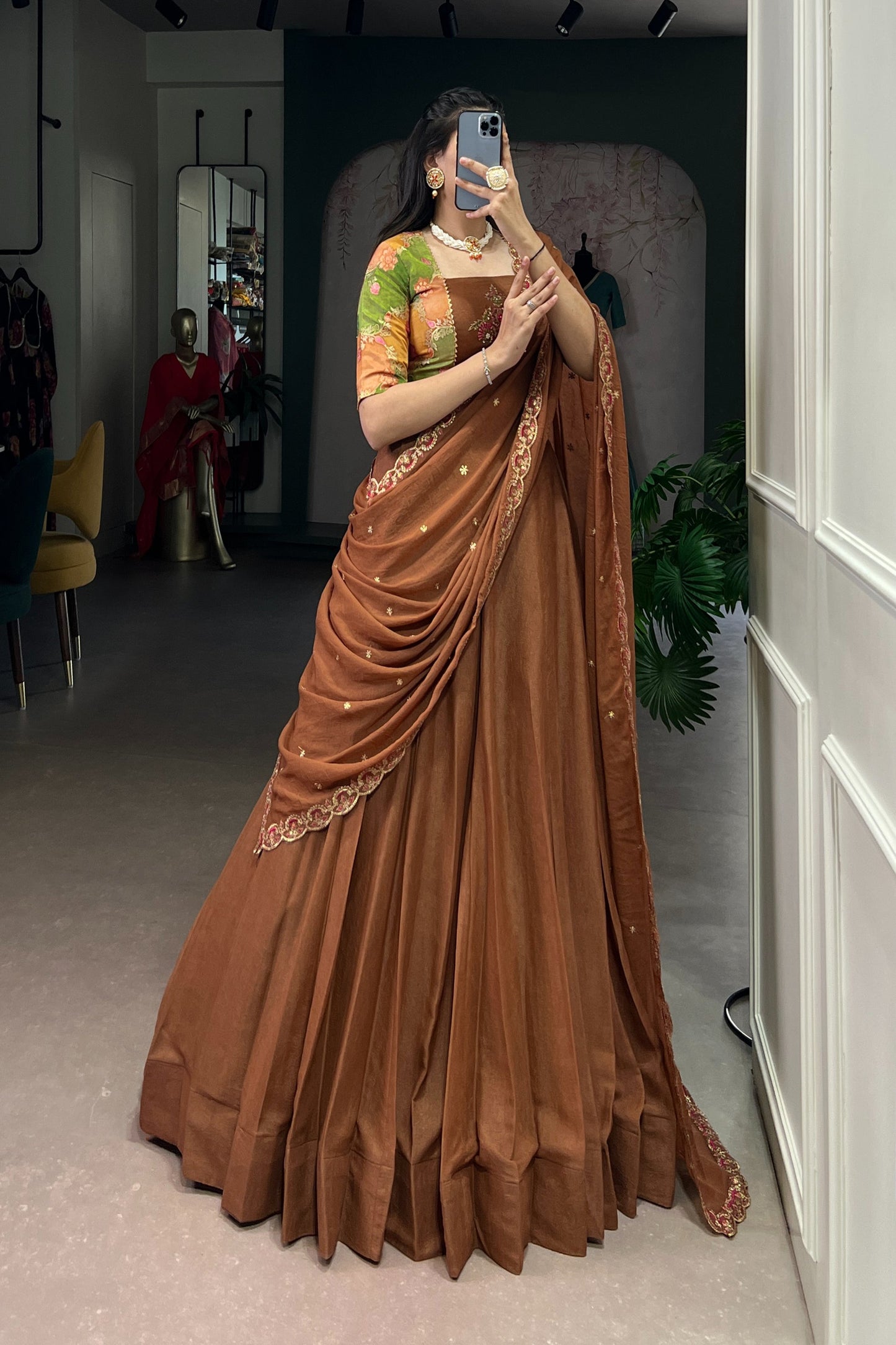 OCCASION SPECIAL CHOCKLATE CRUSH HANDWORKED LEHENGA CHOLI WITH DUPATTA (TT13)