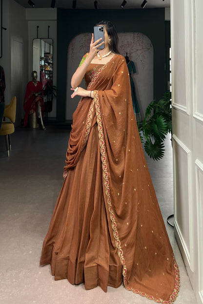 TILTON OCCASION SPECIAL CHOCKLATE CRUSH  HANDWORKED LEHENGA CHOLI WITH DUPATTA