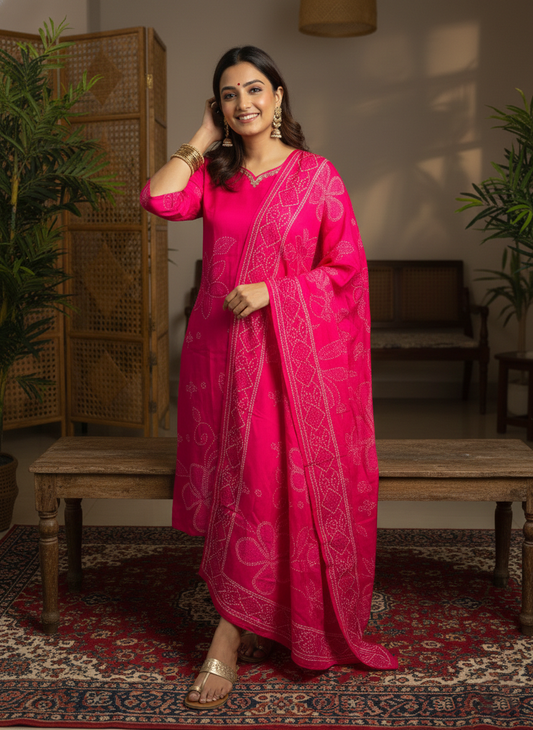 Graceful Pink Embroidered Kurta Set with Dupatta (SWDH17)
