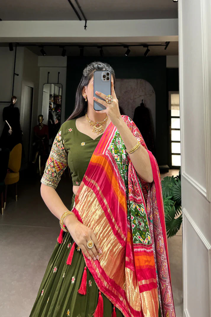 PREMIUM GEORGETTE WITH SEQUANCE AND THREAD EMBROIDERED WORK LEHENGA CHOLI WITH PURE GAJI SILK DUPATTA(WD104)