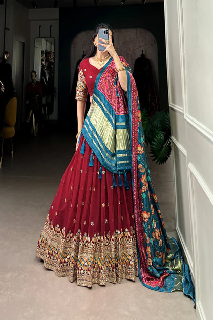 PREMIUM GEORGETTE WITH SEQUANCE AND THREAD EMBROIDERED WORK LEHENGA CHOLI WITH PURE GAJI SILK DUPATTA(WD104) (01)