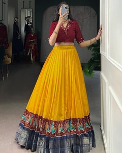 POLY COTTON PRINTED ZARI WEAVING LEHENGA WITH PURE COTTON HAND WORK BLOUSE (WDN85) 01