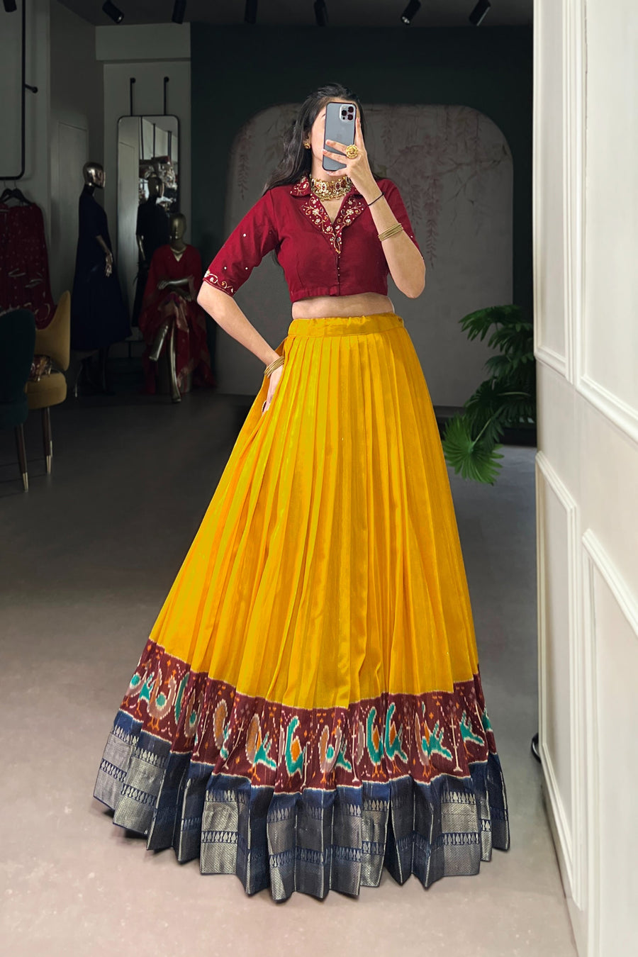 POLY COTTON PRINTED ZARI WEAVING LEHENGA WITH PURE COTTON HAND WORK BLOUSE (WDN85) 01