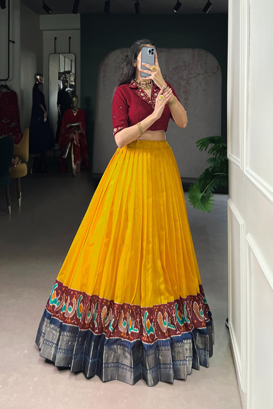 POLY COTTON PRINTED ZARI WEAVING LEHENGA WITH PURE COTTON HAND WORK BLOUSE (WDN85) 01
