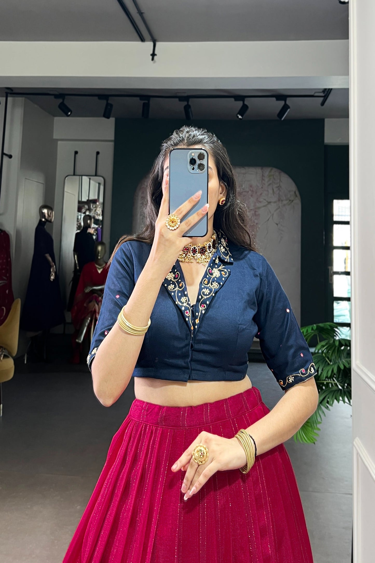 POLY COTTON PRINTED ZARI WEAVING LEHENGA WITH PURE COTTON HAND WORK BLOUSE (WDN85)