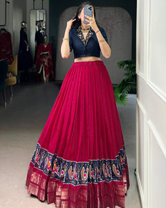 POLY COTTON PRINTED ZARI WEAVING LEHENGA WITH PURE COTTON HAND WORK BLOUSE (WDN85)