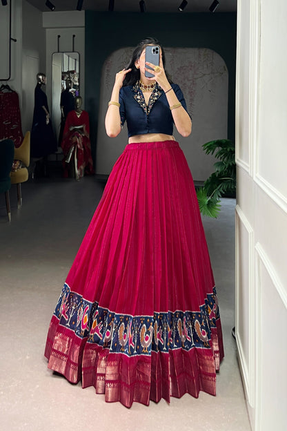 POLY COTTON PRINTED ZARI WEAVING LEHENGA WITH PURE COTTON HAND WORK BLOUSE (WDN85)