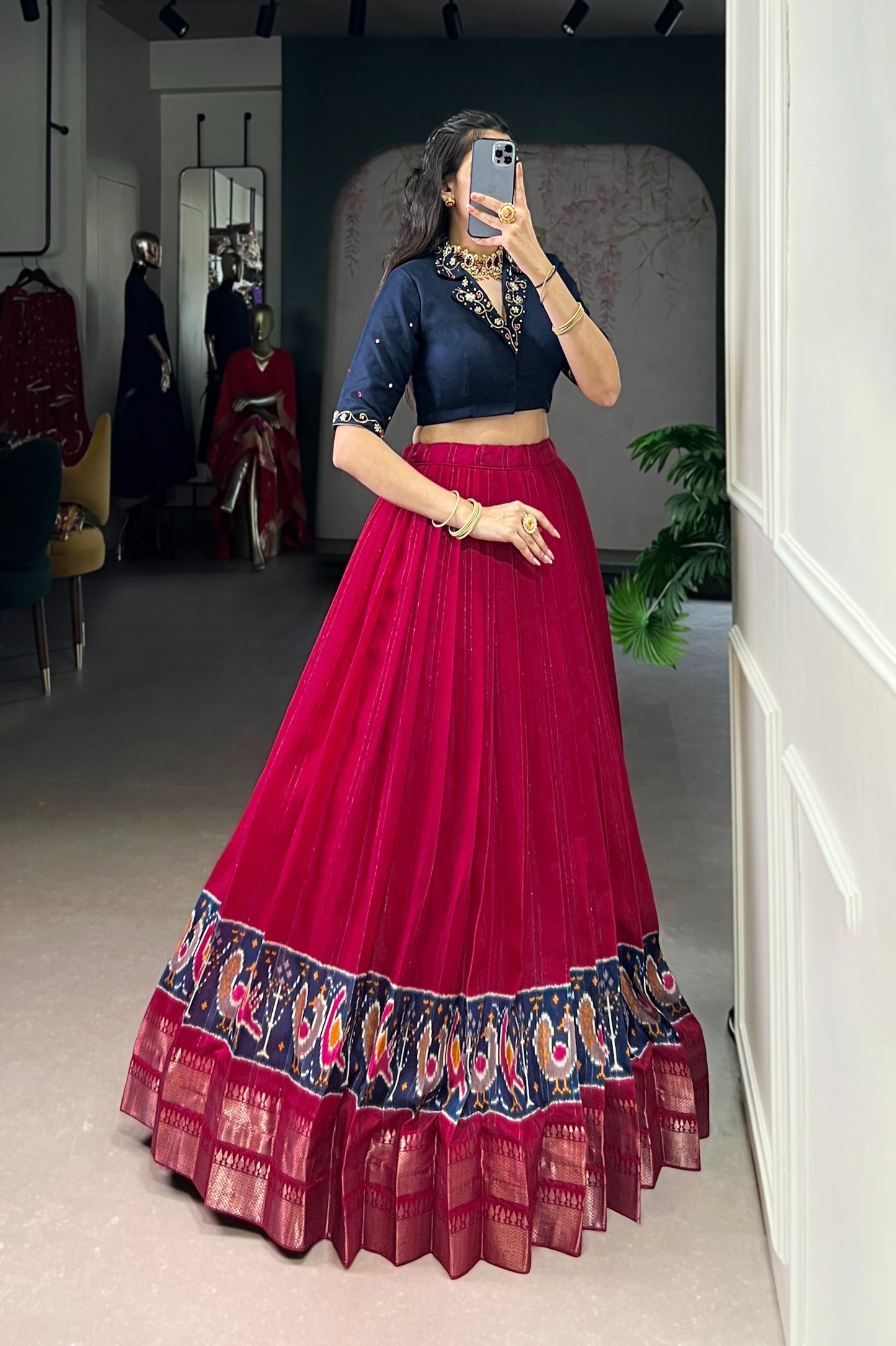POLY COTTON PRINTED ZARI WEAVING LEHENGA WITH PURE COTTON HAND WORK BLOUSE (WDN85)