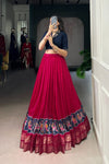 POLY COTTON PRINTED ZARI WEAVING LEHENGA WITH PURE COTTON HAND WORK BLOUSE (WDN85)