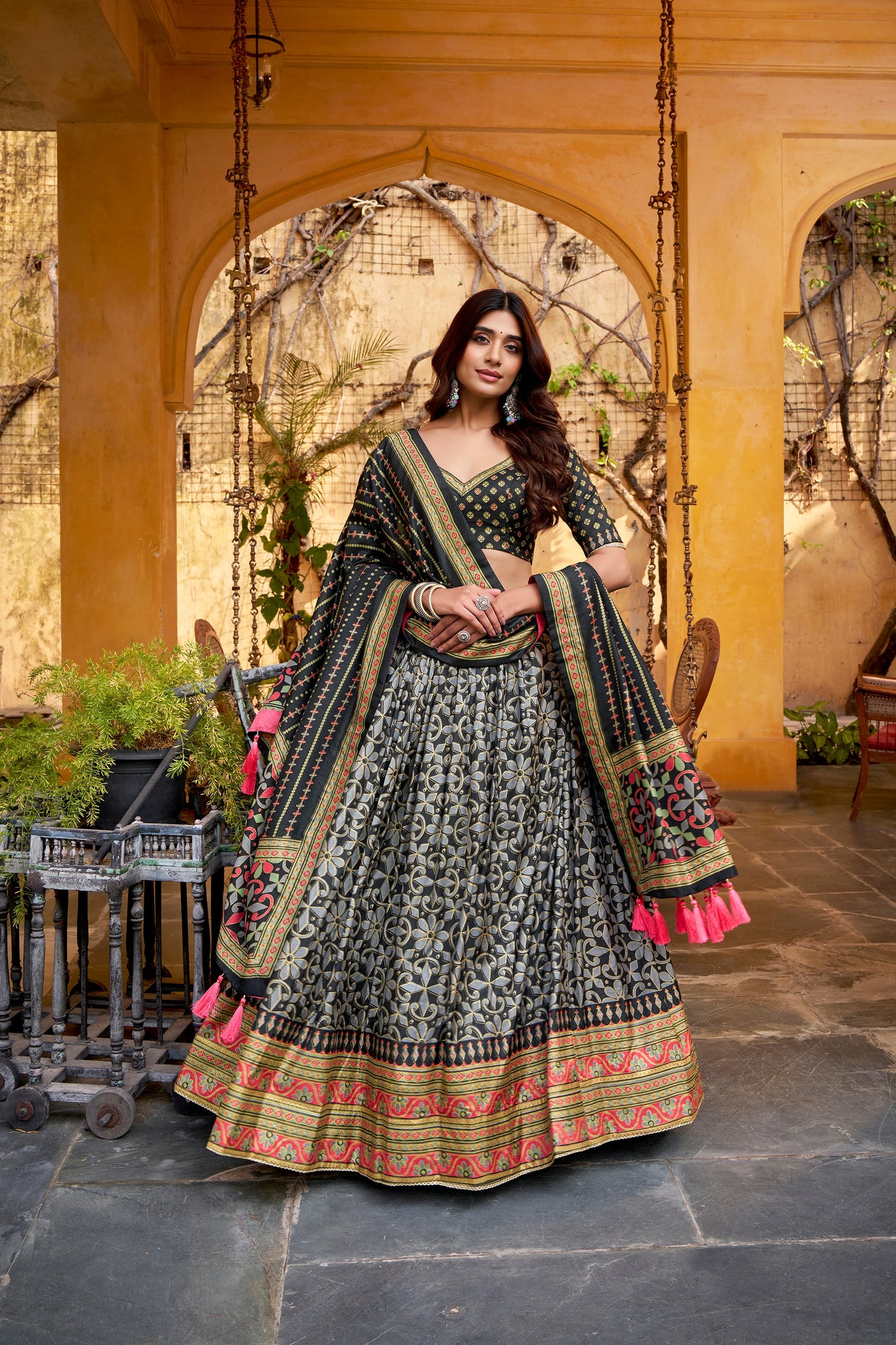 OCCASION SPECIAL TASAR SILK SPARKLE LACE LEHENGA CHOLI WITH DUPATTA (TT10)