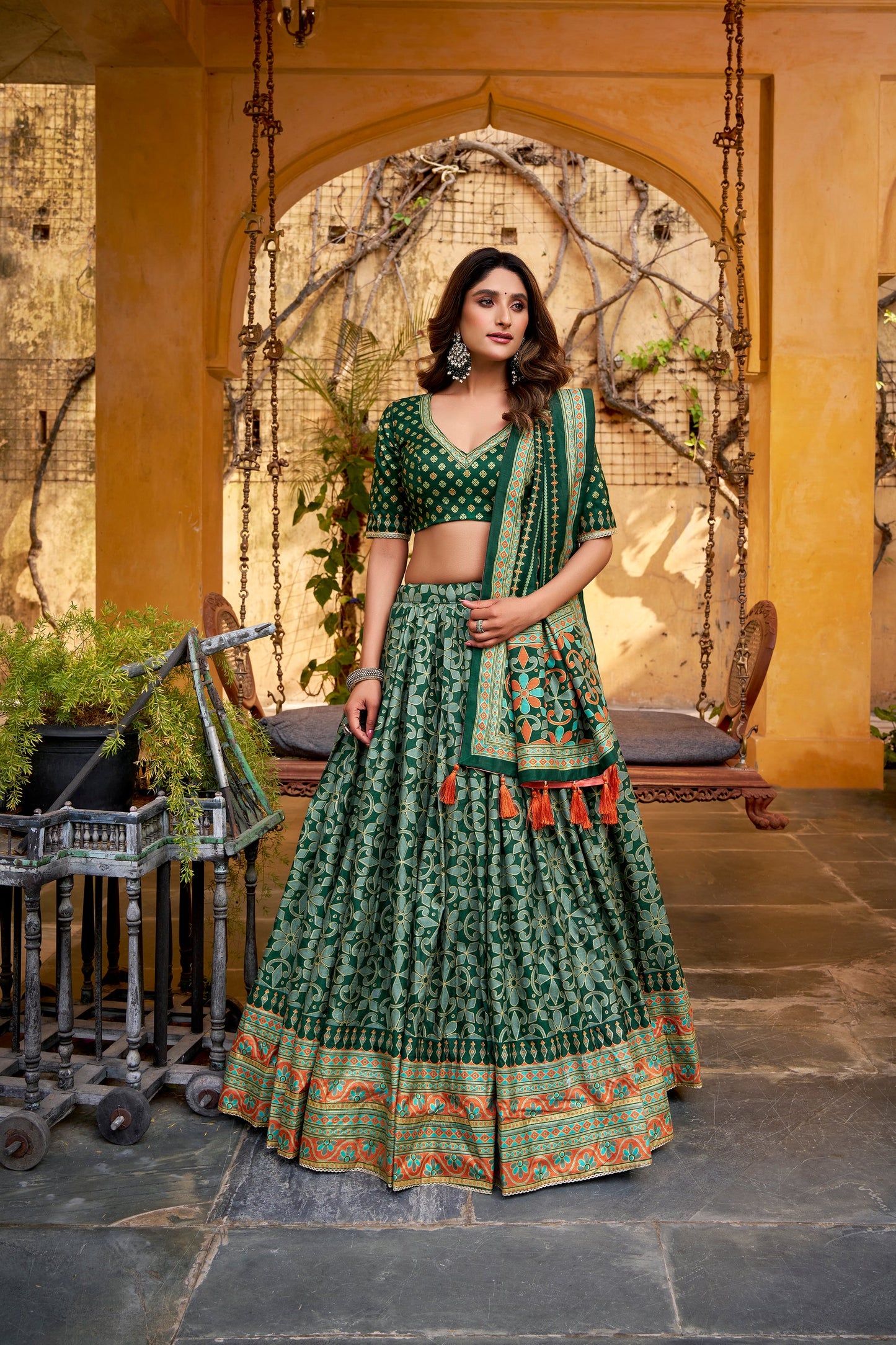 OCCASION SPECIAL TASAR SILK SPARKLE LACE LEHENGA CHOLI WITH DUPATTA (TT10)