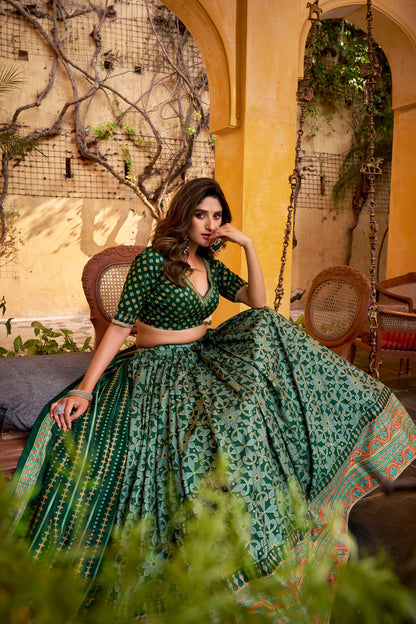 OCCASION SPECIAL TASAR SILK SPARKLE LACE LEHENGA CHOLI WITH DUPATTA (TT10)