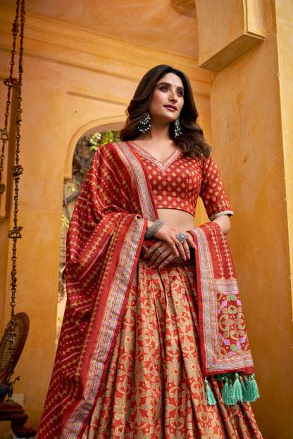 OCCASION SPECIAL TASAR SILK SPARKLE LACE LEHENGA CHOLI WITH DUPATTA (TT10)