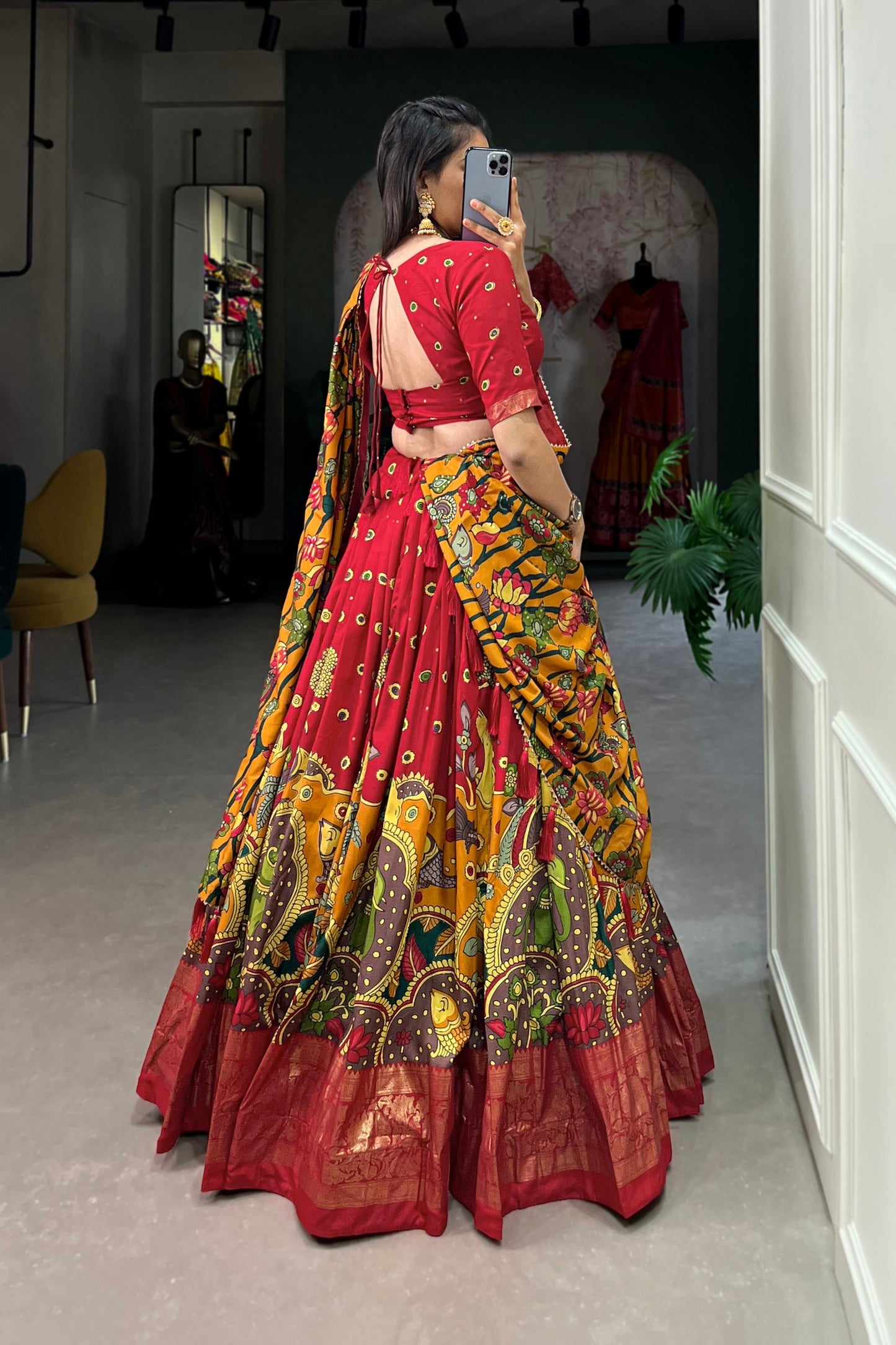 FESTIVAL SPECIAL TUSSAR SILK KALAMKARI PRINT LEHENGA CHOLI (WDN110) 03