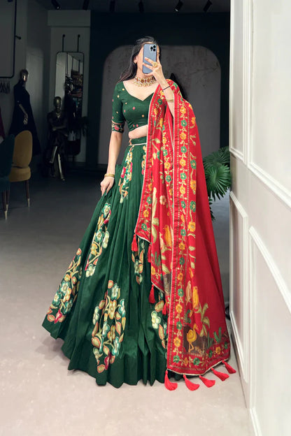TUSSAR SILK LEHENGA CHOLI WITH DUPATA(WD64)