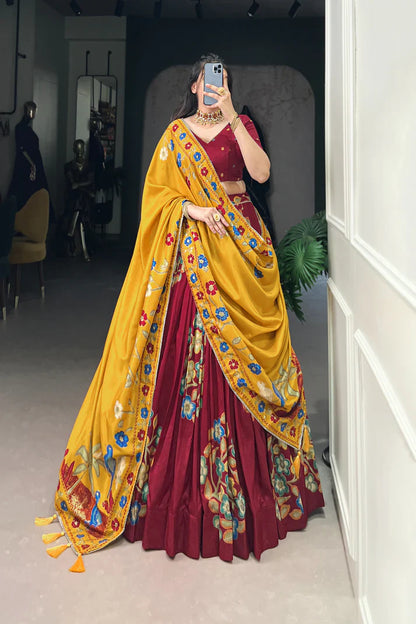 TUSSAR SILK LEHENGA CHOLI WITH DUPATA(WD64) (01)
