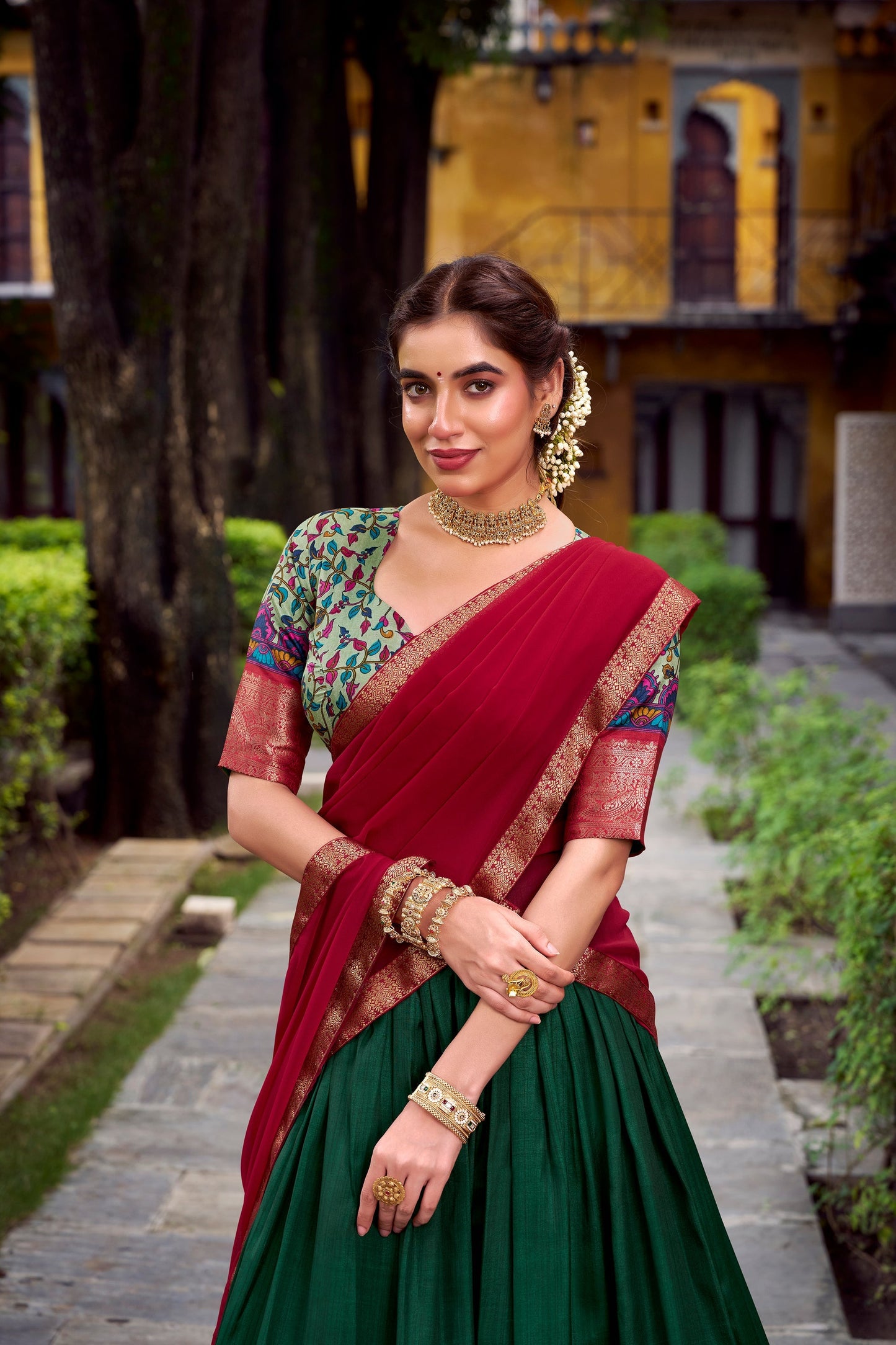 AASTHA SILK PRINTED ZARI WEAVING LEHENGA CHOLI WITH DUPATTA (WDN103)