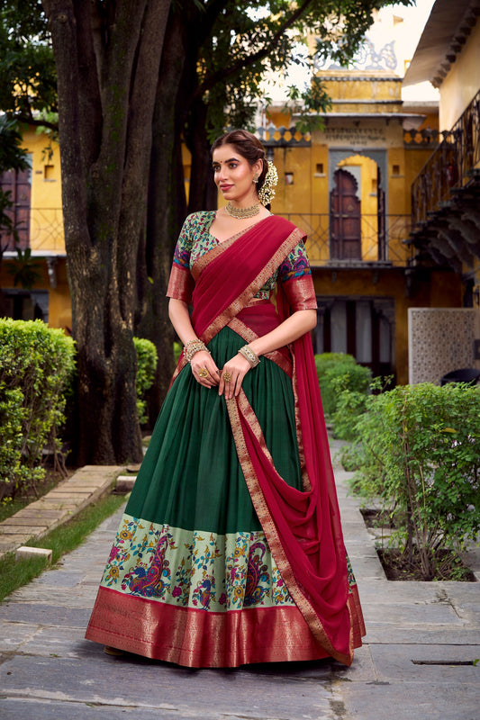 AASTHA SILK PRINTED ZARI WEAVING LEHENGA CHOLI WITH DUPATTA (WDN103)