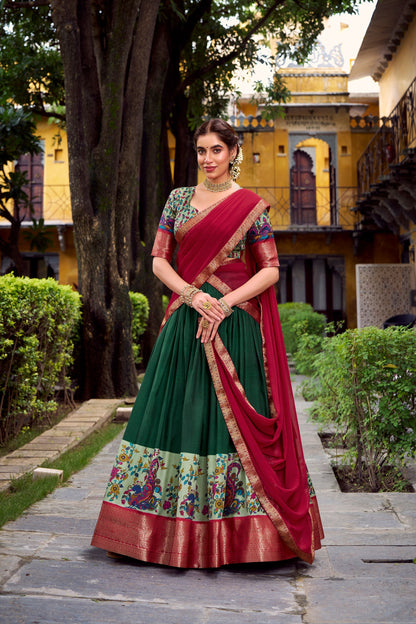 AASTHA SILK PRINTED ZARI WEAVING LEHENGA CHOLI WITH DUPATTA (WDN103)