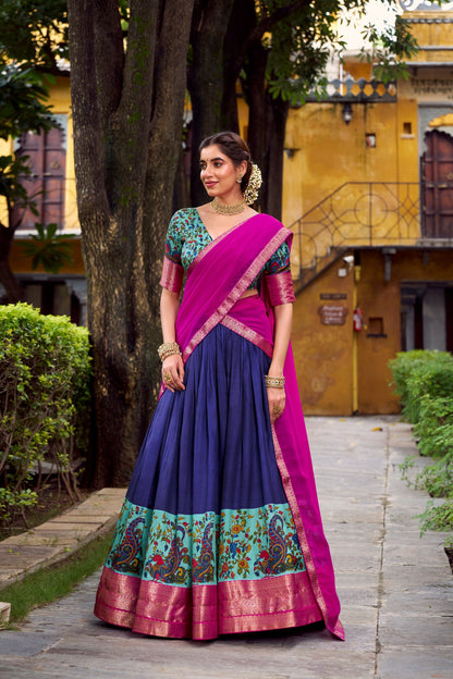 AASTHA SILK PRINTED ZARI WEAVING LEHENGA CHOLI WITH DUPATTA (WDN103)01