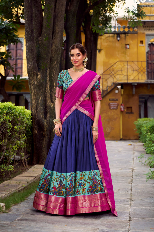 AASTHA SILK PRINTED ZARI WEAVING LEHENGA CHOLI WITH DUPATTA (WDN103)01