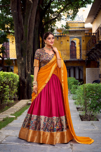 AASTHA SILK PRINTED ZARI WEAVING LEHENGA CHOLI WITH DUPATTA (WDN103)02