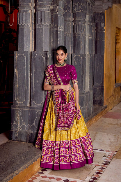 FESTIVAL SPECIAL TUSSAR SILK IKKAT PRINT LEHENGA CHOLI WITH DUPATTA (WDN133) 02