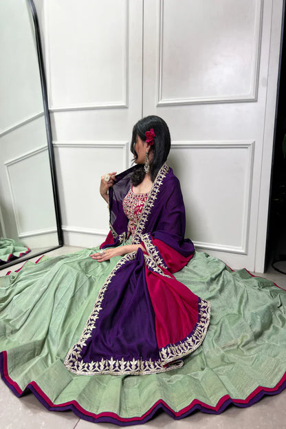 VICHITRA SILK THREAD EMBROIDRED LEHENGA CHOLI WITH DUPATTA(WD101)