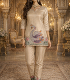 Beige Swan Motif Embroidered Kurta Set (SWDH19)