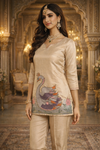 Beige Swan Motif Embroidered Kurta Set (SWDH19)