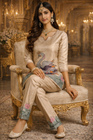 Beige Swan Motif Embroidered Kurta Set (SWDH19)