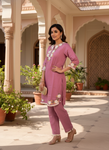 Mauve Floral Embroidered Kurta Set (SWDH20)