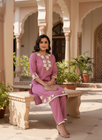 Mauve Floral Embroidered Kurta Set (SWDH20)