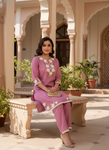 Mauve Floral Embroidered Kurta Set (SWDH20)
