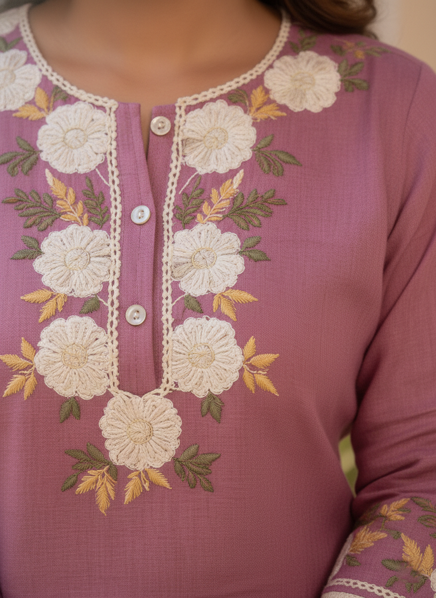 Mauve Floral Embroidered Kurta Set (SWDH20)