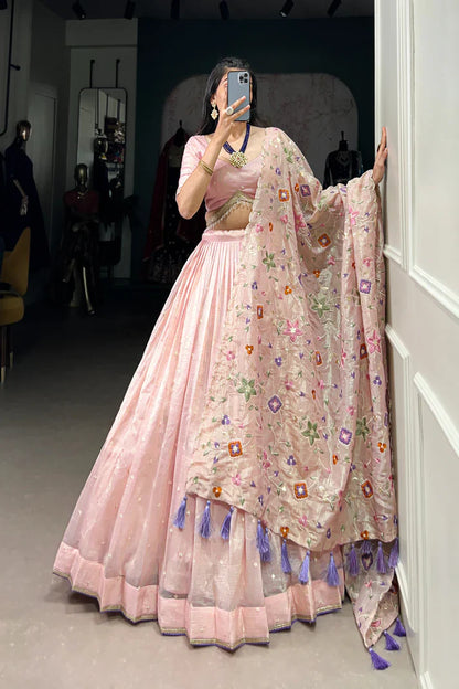 GOLD CRUSH THREAD EMBROIDERED LEHENGA CHOLI(WD106)