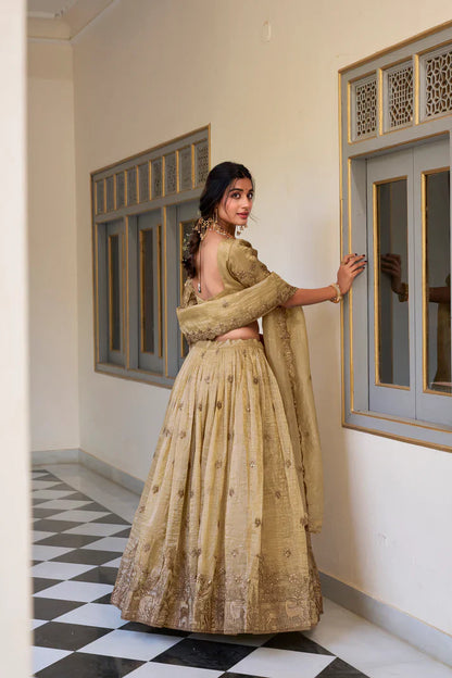 GOLD CRUSH EMBROIDERED LEHENGA CHOLI WITH DUPATTA(WD96)
