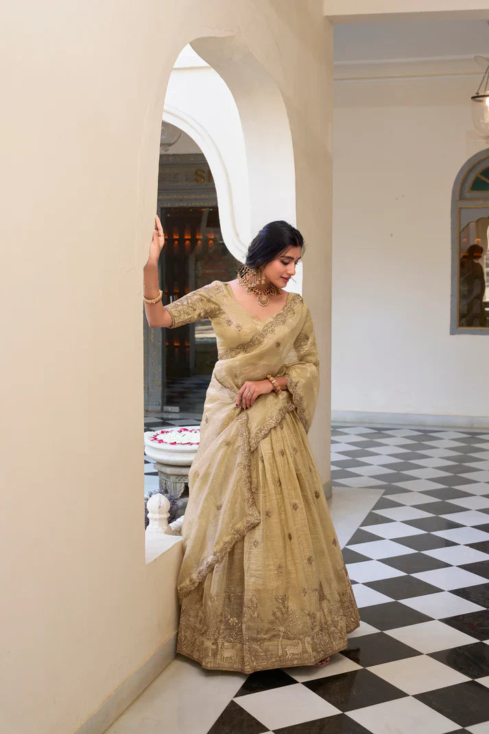 GOLD CRUSH EMBROIDERED LEHENGA CHOLI WITH DUPATTA(WD96)