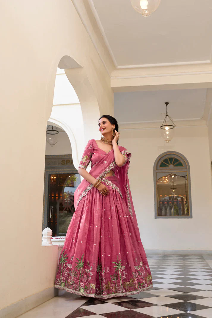 GOLD CRUSH EMBROIDERED LEHENGA CHOLI WITH DUPATTA(WD96) (02)