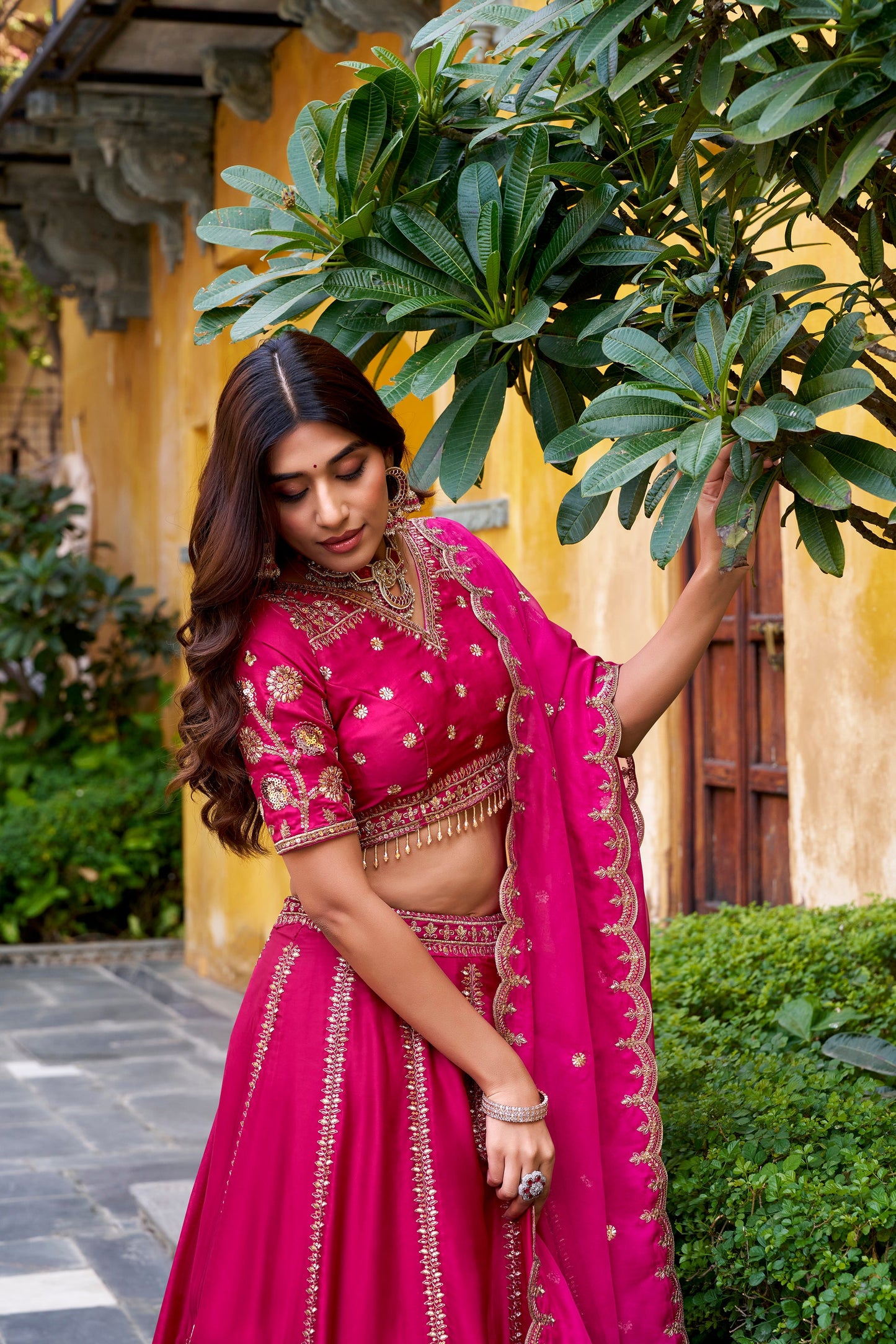 WEDDING SPECIAL NATURAL SILK SEQUINS AND THEREAD EMBROIDERED LEHENGA CHOLI WITH DUPATTA (TT14)