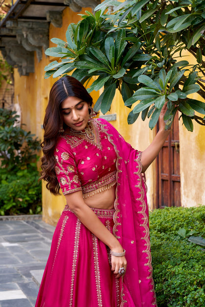WEDDING SPECIAL NATURAL SILK SEQUINS AND THEREAD EMBROIDERED LEHENGA CHOLI WITH DUPATTA (TT14)
