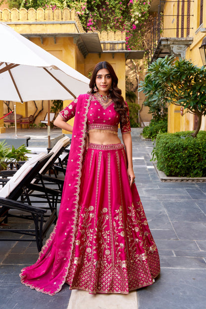 WEDDING SPECIAL NATURAL SILK SEQUINS AND THEREAD EMBROIDERED LEHENGA CHOLI WITH DUPATTA (TT14)