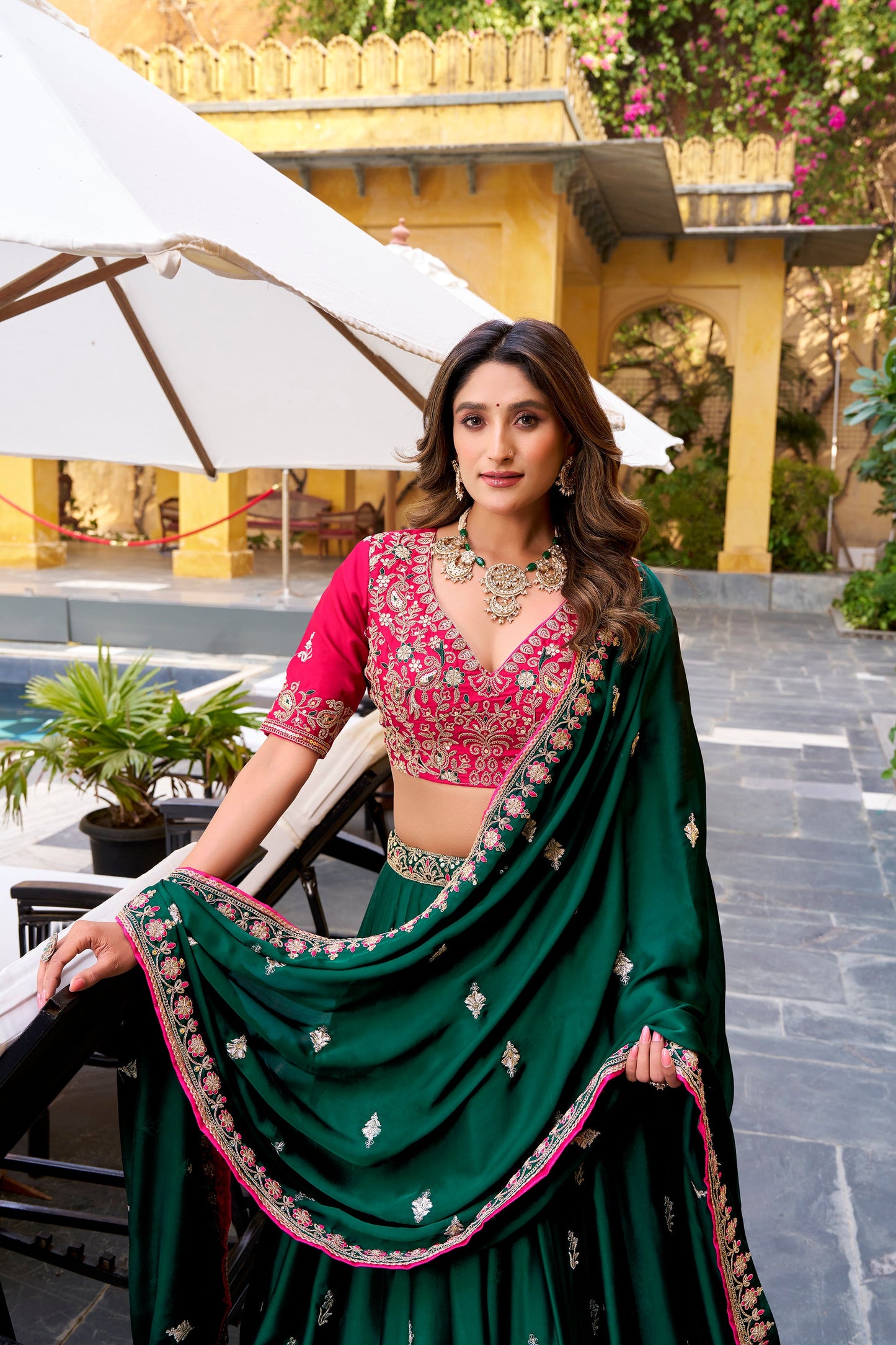 WEDDING SPECIAL SATIN SILK SEQUINS AND THREAD EMBROIDERED LEHENGA CHOLI WITH DUPATTA (TT11)