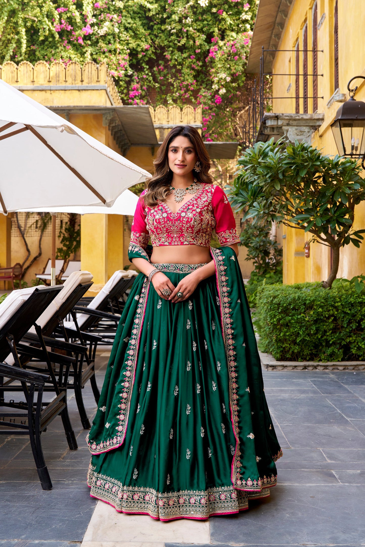 WEDDING SPECIAL SATIN SILK SEQUINS AND THREAD EMBROIDERED LEHENGA CHOLI WITH DUPATTA (TT11)