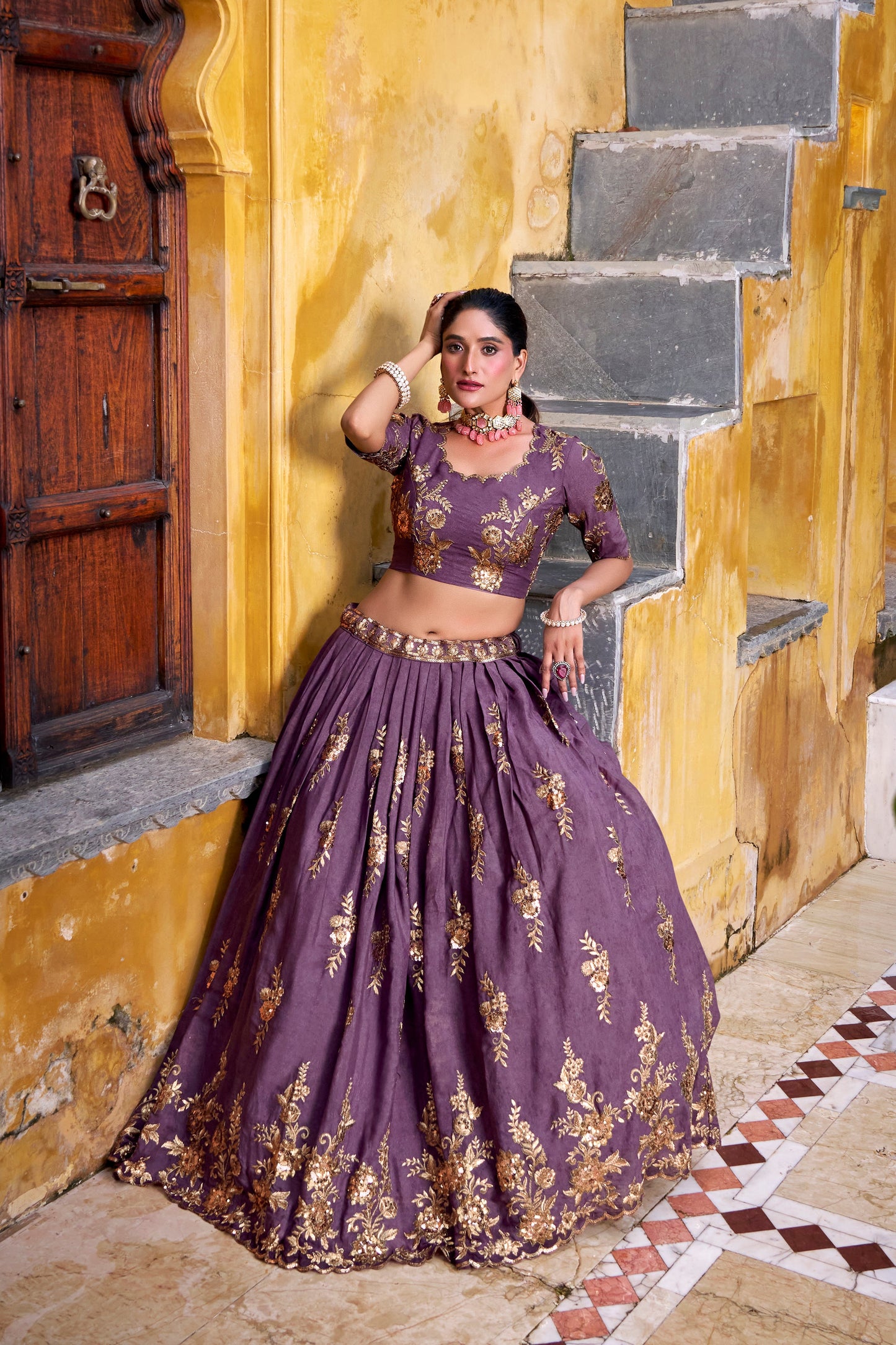 TILTON WEDDING SPECIAL CHOCOLATE CRUSH SEQUINS EMBROIDERY LEHENGA CHOLI